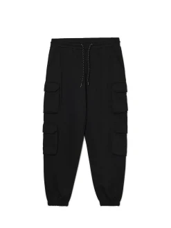 Cropp Spodnie*Czarne dresowe joggery z kieszeniami cargo czarny