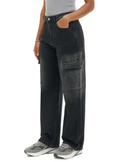 Cropp Jeansy*Czarne jeansy baggy PETITE czarny