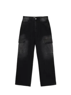 Cropp Jeansy*Czarne jeansy baggy PETITE czarny