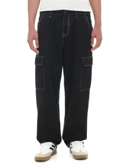 Cropp Jeansy|Baggy*Czarne jeansy baggy z kieszeniami cargo czarny