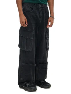 Cropp Jeansy*Czarne jeansy skater z kieszeniami czarny