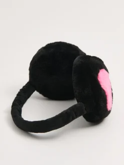 Cropp Czapki*Czarne ocieplane nauszniki z sercem czarny