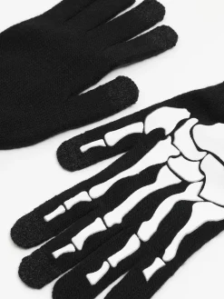 Cropp Rękawiczki*Czarne rękawiczki z nadrukiem kości czarny