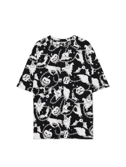 Cropp Koszulki*Czarno-biała koszulka z motywem duchów czarny