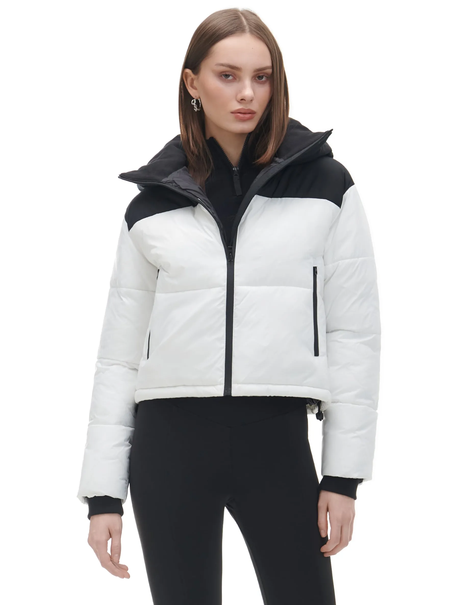 Cropp Kurtki, Płaszcze*Czarno-biała kurtka puffer z kapturem biały