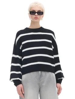 Cropp Swetry*Czarno-biały sweter z szerokim rękawem czarny