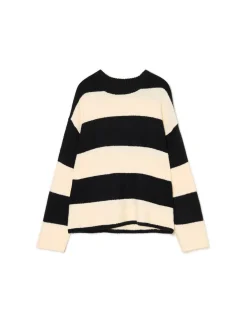 Cropp Swetry*Czarno- sweter w paski kremowy