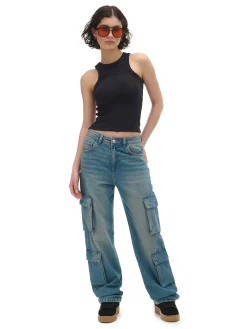 Cropp Koszulki, Topy*prążkowany top czarny