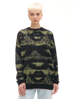 Cropp Swetry*Czarny sweter z artystycznym nadrukiem wielobarwny