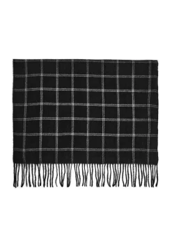 Cropp Szaliki*szalik w kratę z frędzlami czarny