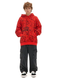 Cropp Bluzy*Czerwona bluza hoodie z nadrukiem all over czerwony