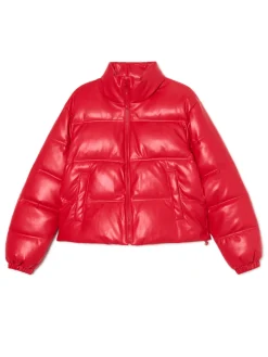 Cropp Kurtki, Płaszcze*Czerwona kurtka puffer z efektem skóry czerwony