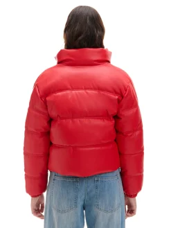Cropp Kurtki, Płaszcze*Czerwona kurtka puffer z efektem skóry czerwony
