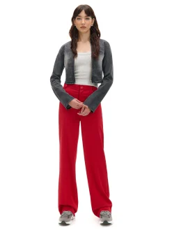 Cropp Spodnie*Czerwone spodnie z wysokim stanem czerwony