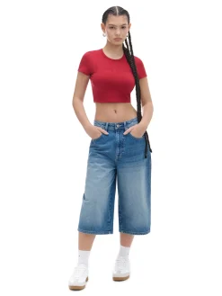 Cropp Koszulki, Topy*crop top z cyrkoniami czerwony
