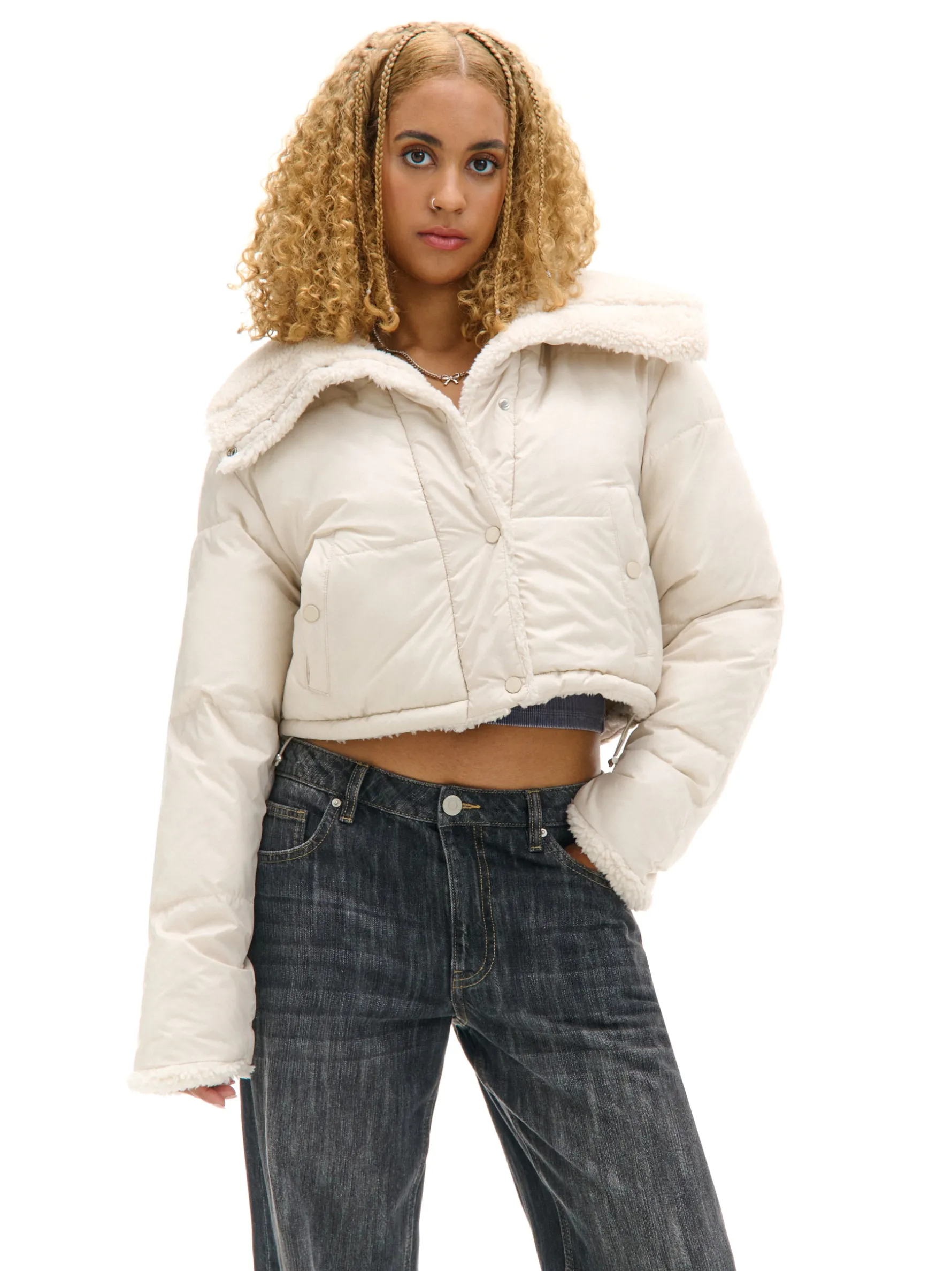 Cropp Kurtki, Płaszcze*Dwustronna beżowa kurtka puffer beżowy