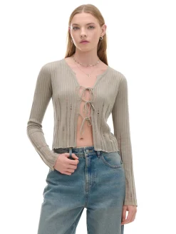 Cropp Swetry*Dzianinowy kardigan z domieszką wełny beżowy