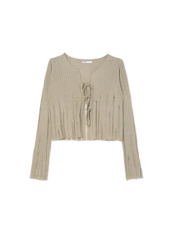 Cropp Swetry*Dzianinowy kardigan z domieszką wełny beżowy