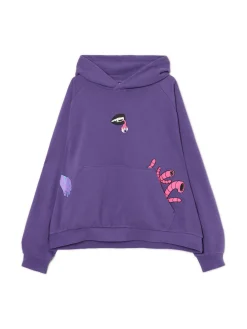 Cropp Bluzy*Fioletowa bluza z kapturem i nadrukami fioletowy