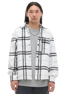 Cropp Koszule*Flanelowa kraciasta koszula z domieszką wełny biały