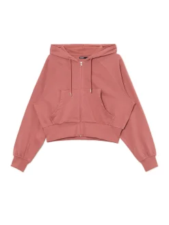 Cropp Bluzy*Gładka rozpinana bluza z kapturem różowy