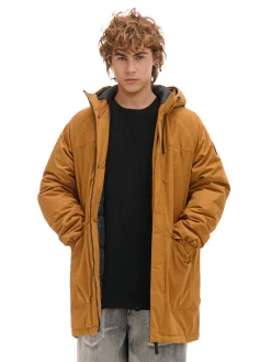 Cropp Kurtki Zimowe|Kurtki, Płaszcze*Gładki płaszcz z kapturem brązowy