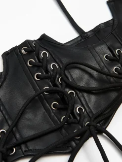 Cropp Paski*Gorsetowy top z imitacji skóry czarny