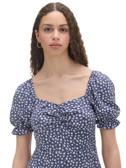 Cropp Sukienki, Kombinezony*Granatowa sukienka midi w stokrotki granatowy