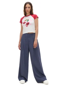 Cropp Spodnie*Granatowe spodnie tailoring w paski granatowy