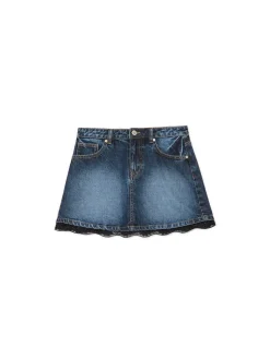 Cropp Spódnice*Jeansowa spódnica mini z koronką niebieski