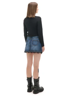 Cropp Spódnice*Jeansowa spódnica mini z koronką niebieski