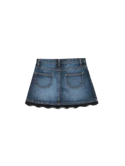 Cropp Spódnice*Jeansowa spódnica mini z koronką niebieski