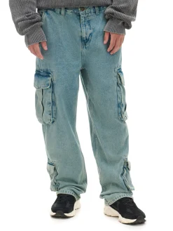 Cropp Jeansy|Baggy*Jeansy baggy z kieszeniami cargo niebieski