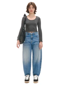 Cropp Jeansy*Jeansy balloon z przetarciami niebieski