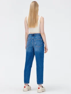 Cropp Jeansy*Jeansy barrel z przetarciami niebieski