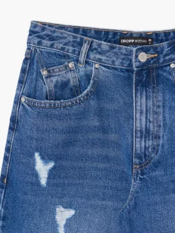 Cropp Jeansy*Jeansy barrel z przetarciami niebieski