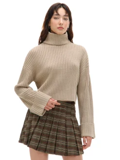 Cropp Swetry*Jesienny sweter oversize z golfem beżowy