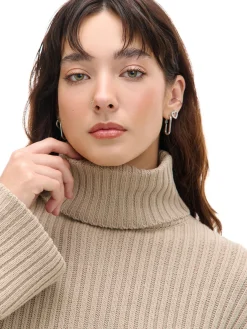 Cropp Swetry*Jesienny sweter oversize z golfem beżowy