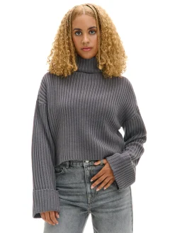 Cropp Swetry*Jesienny sweter oversize z golfem szary