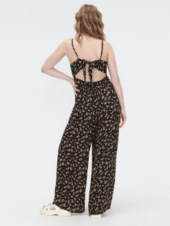 Cropp Spodnie|Sukienki, Kombinezony*Kombinezon w kwiaty z wiązaniem czarny