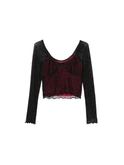 Cropp Koszulki, Topy*Koronkowa bluzka z dekoracyjnym wykończeniem czerwony