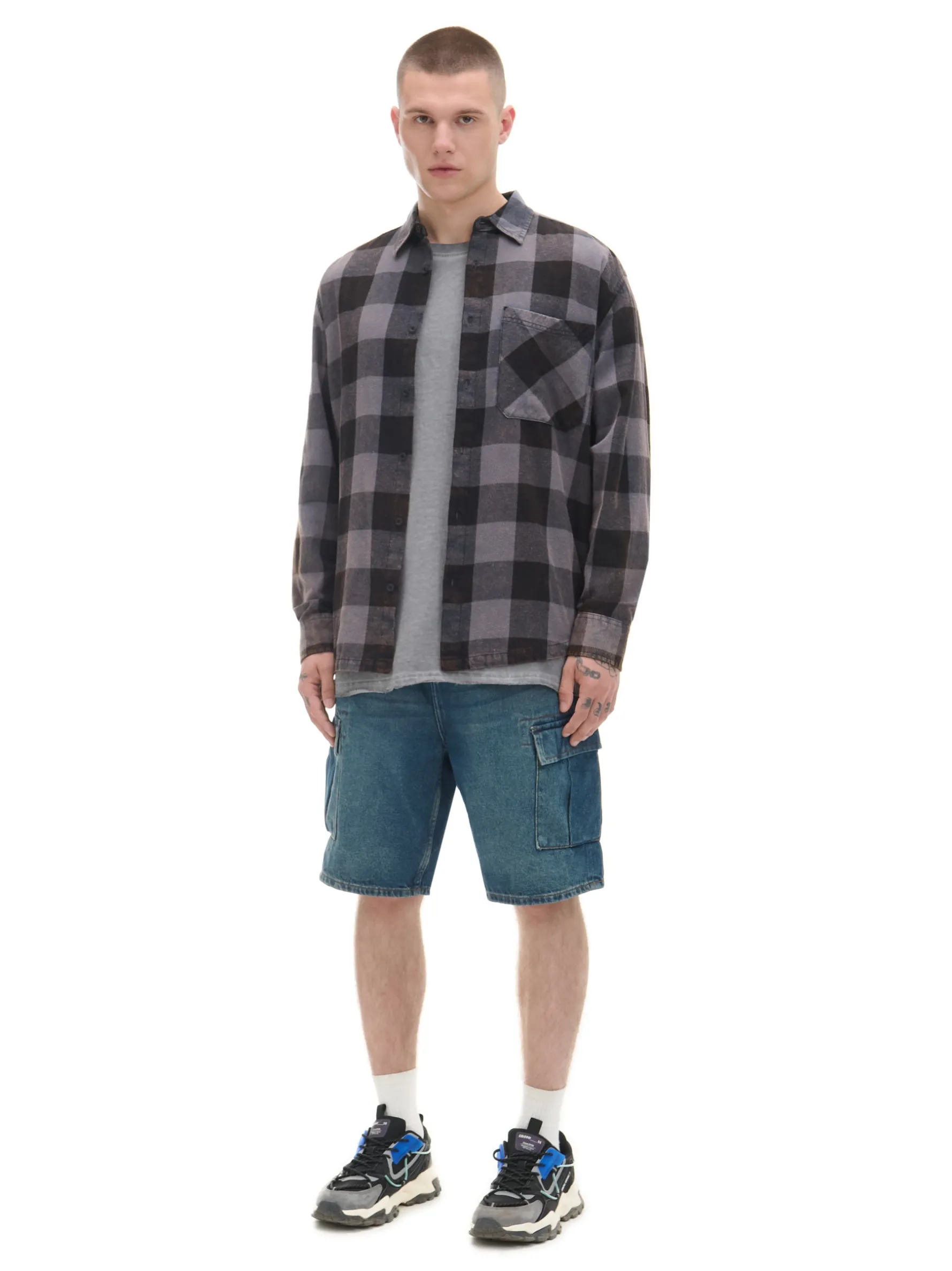 Cropp Koszule*Koszula w kratę z kieszonką surowygranatowy