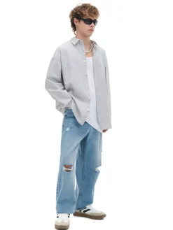 Cropp Koszule*Koszula z długim rękawem w pionowe paski jasnyszary