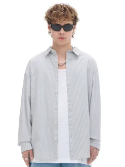 Cropp Koszule*Koszula z długim rękawem w pionowe paski jasnyszary