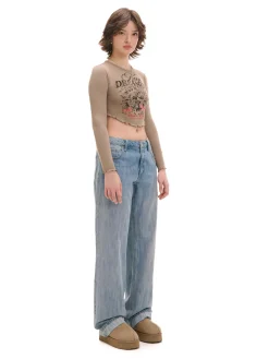 Cropp Koszulki, Topy*Koszulka longsleeve z marszczonym wykończeniem brązowy