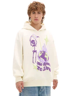 Cropp Bluzy*Kremowa bluza z kapturem i nadrukiem kremowy