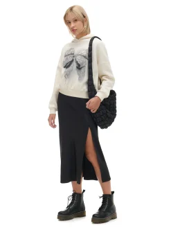 Cropp Bluzy*Kremowa bluza z kapturem i nadrukiem kremowy