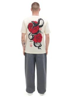 Cropp Koszulki*Kremowa koszulka z nadrukiem czerwonych róż kremowy