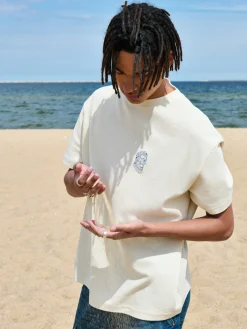 Cropp Koszulki*Kremowa koszulka z naszywką kremowy