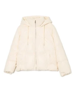 Cropp Kurtki, Płaszcze*Kremowa kurtka puffer z kapturem kremowy